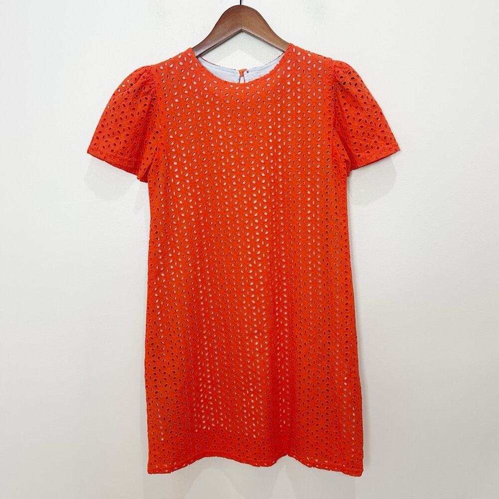 Never A Wallflower Eyelet Puff Sleeve Mini Dress Women’s Size XS Fire Orange - Picture 2 of 10